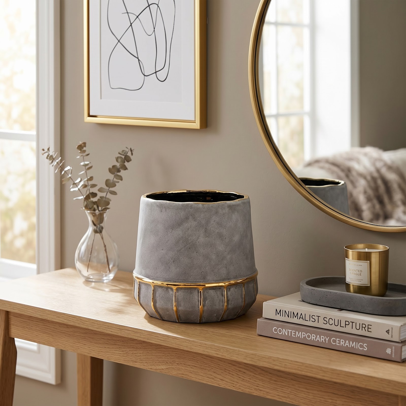 8.5″ Regal Stone Decorative Planter with Gold Accents