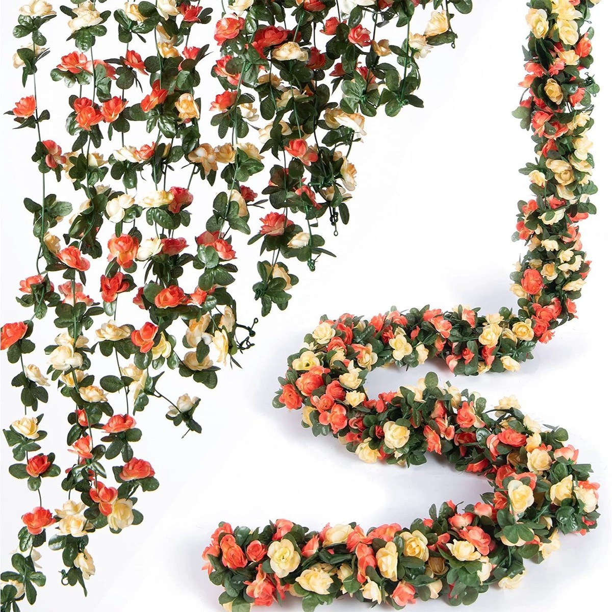 9PCS 8.2FT Artificial Silk Flowers Garland Fake Rose Vines Wall Hanging Plants