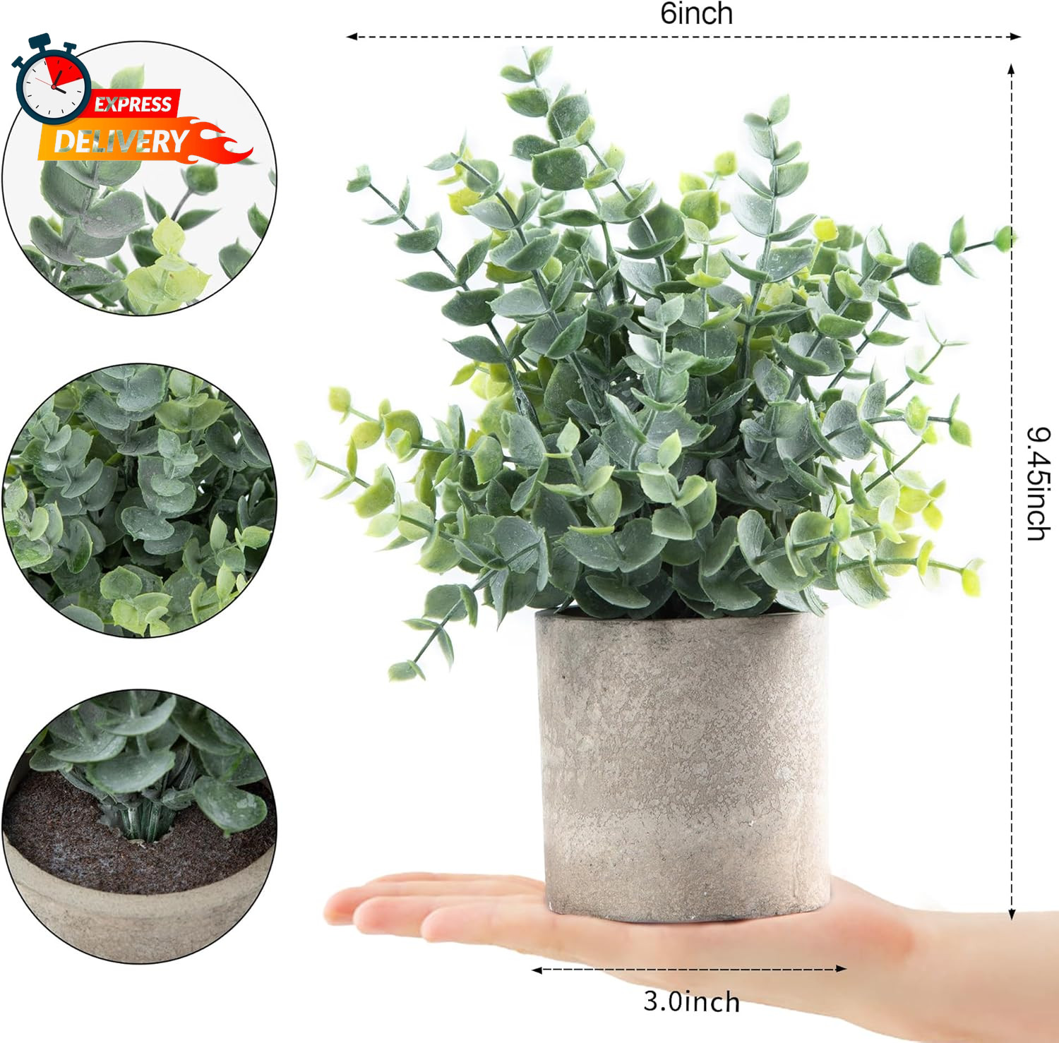 2 Pack Small Fake Plants Eucalyptus Potted Artificial Plants for Shelf Desk Home