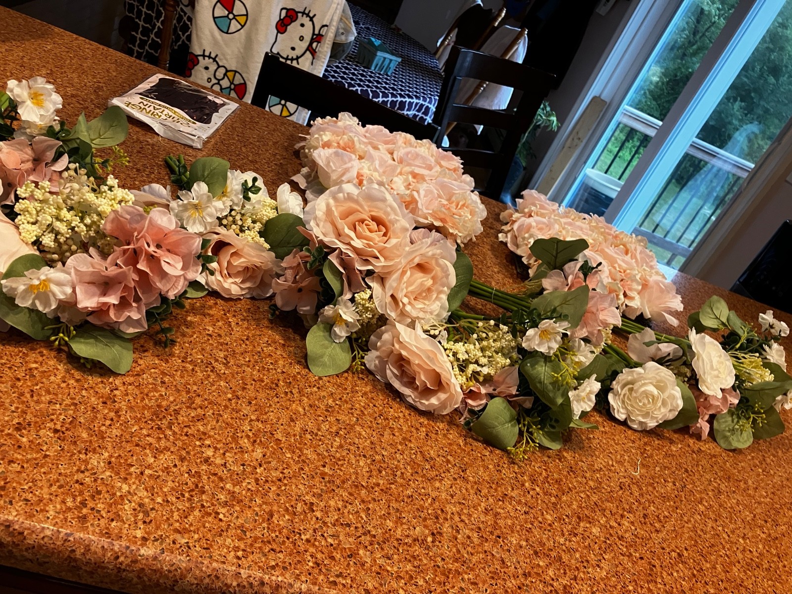 plastic flowers white and pink center piece used