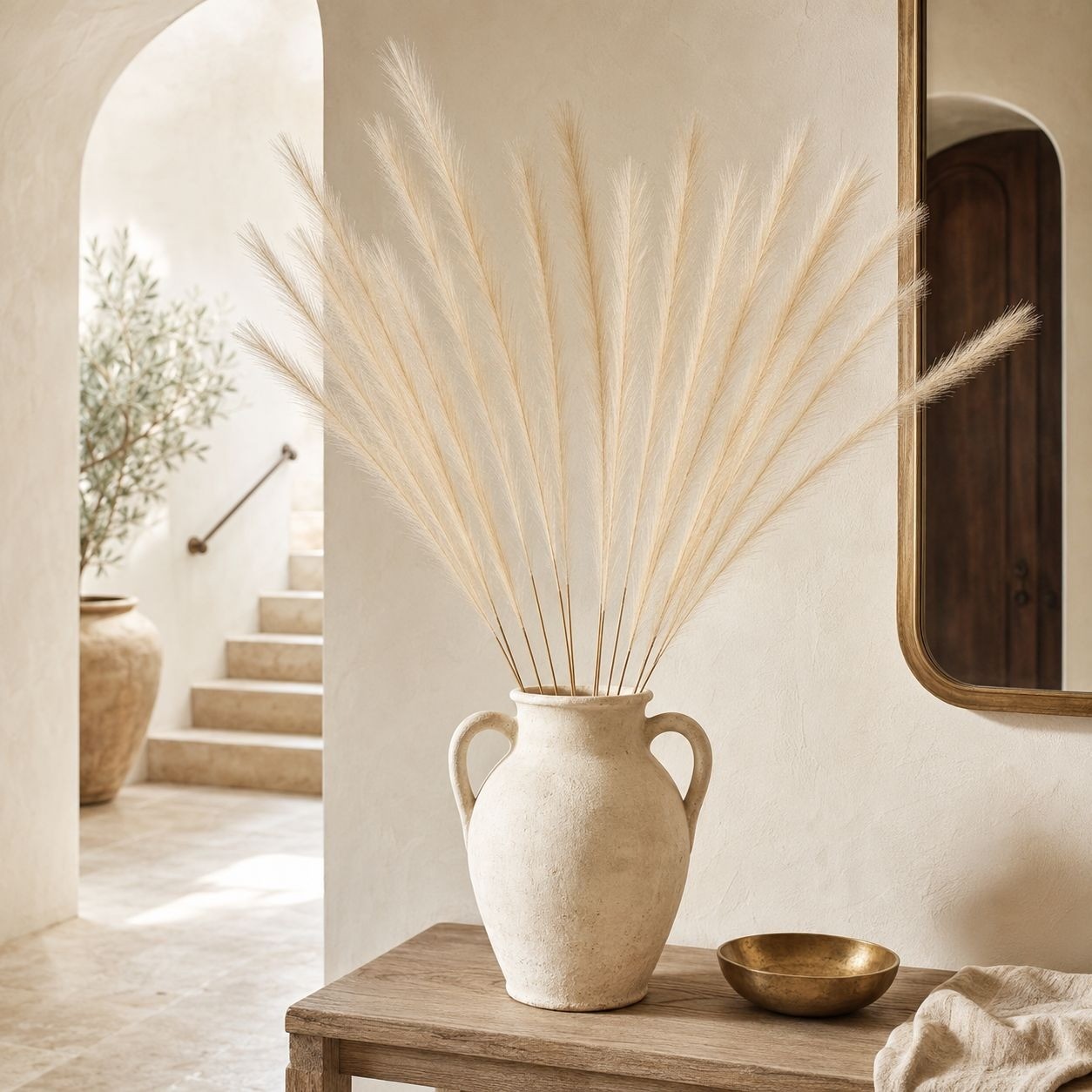 Ivory Artificial Pampas Grass Stems Set of 16, 31 Inch Faux Plumes for Tall Vase