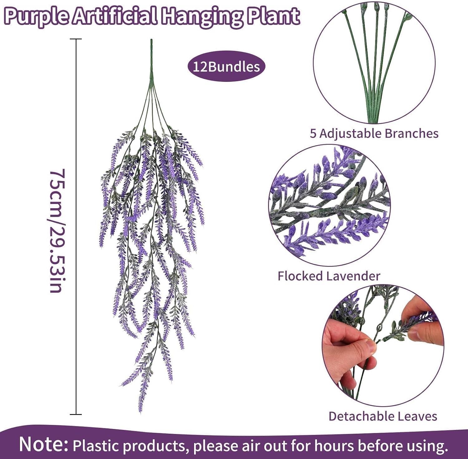 12 Artificial Lavender Hanging Baskets – UV Resistant for Porch & Garden