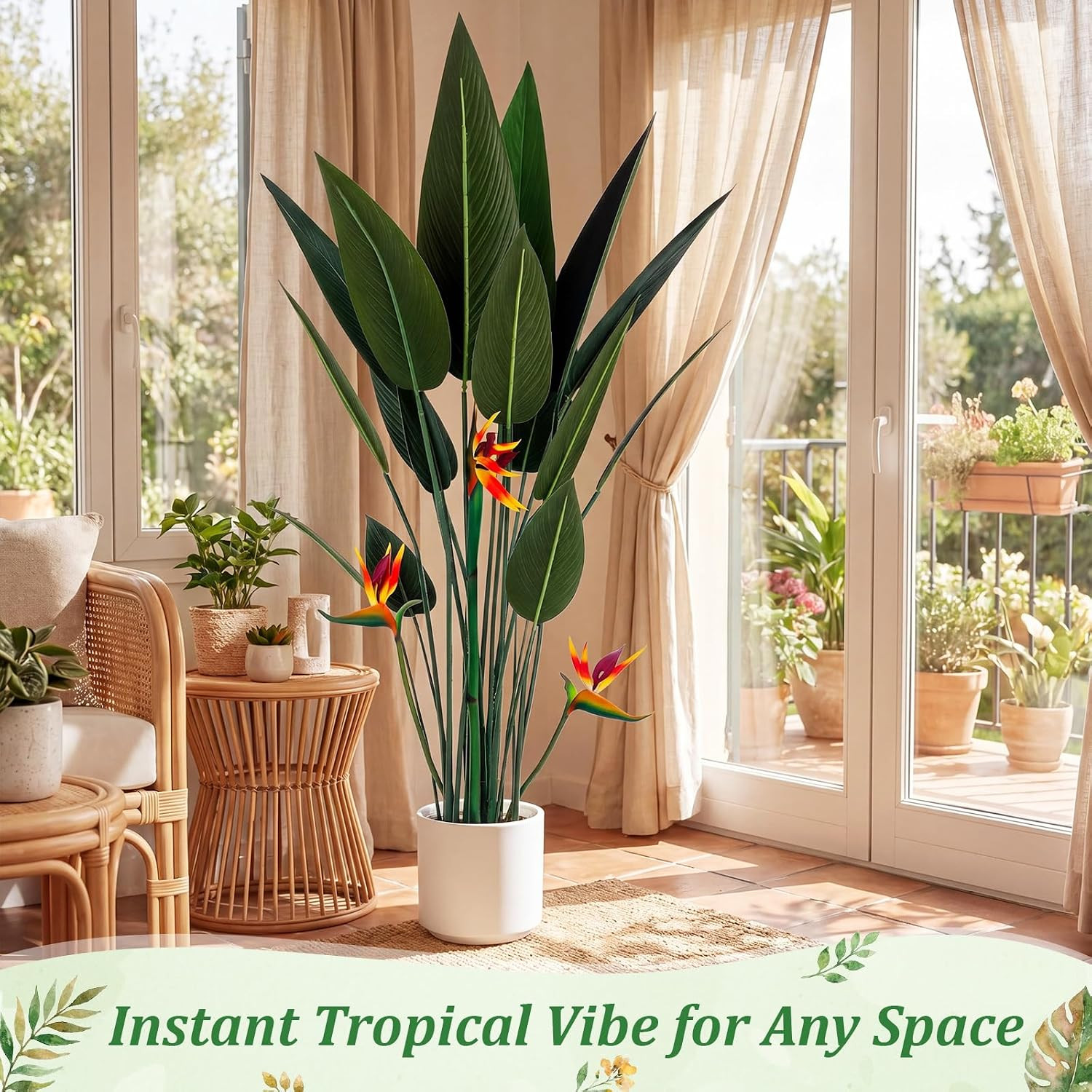 2 Pcs 4 Ft Artificial Bird of Paradise Plant Banana Tree Tall Lifelike Fake Palm