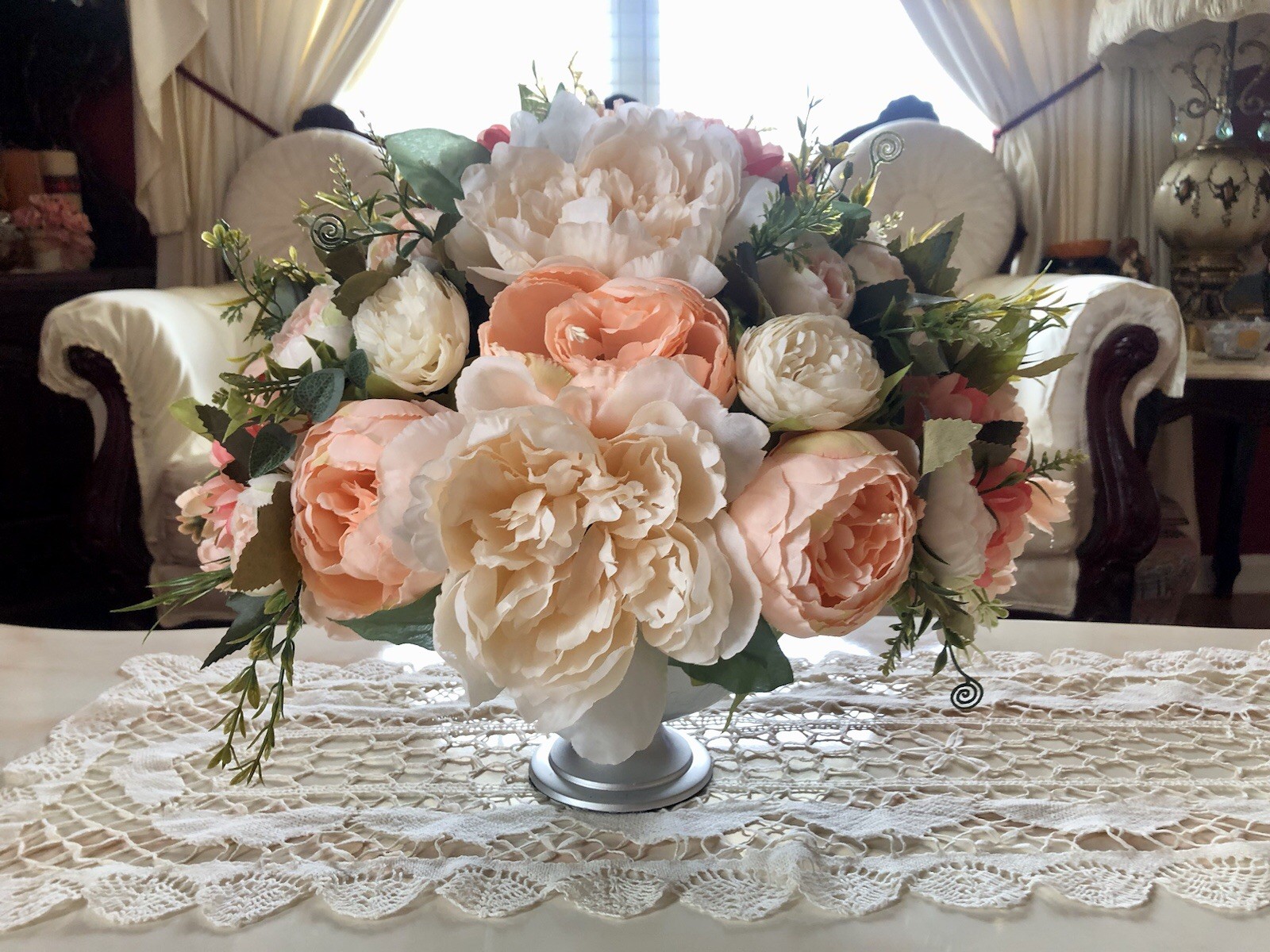 Blush Peach Peony Floral Arrangement Spring Easter Floral Centerpiece