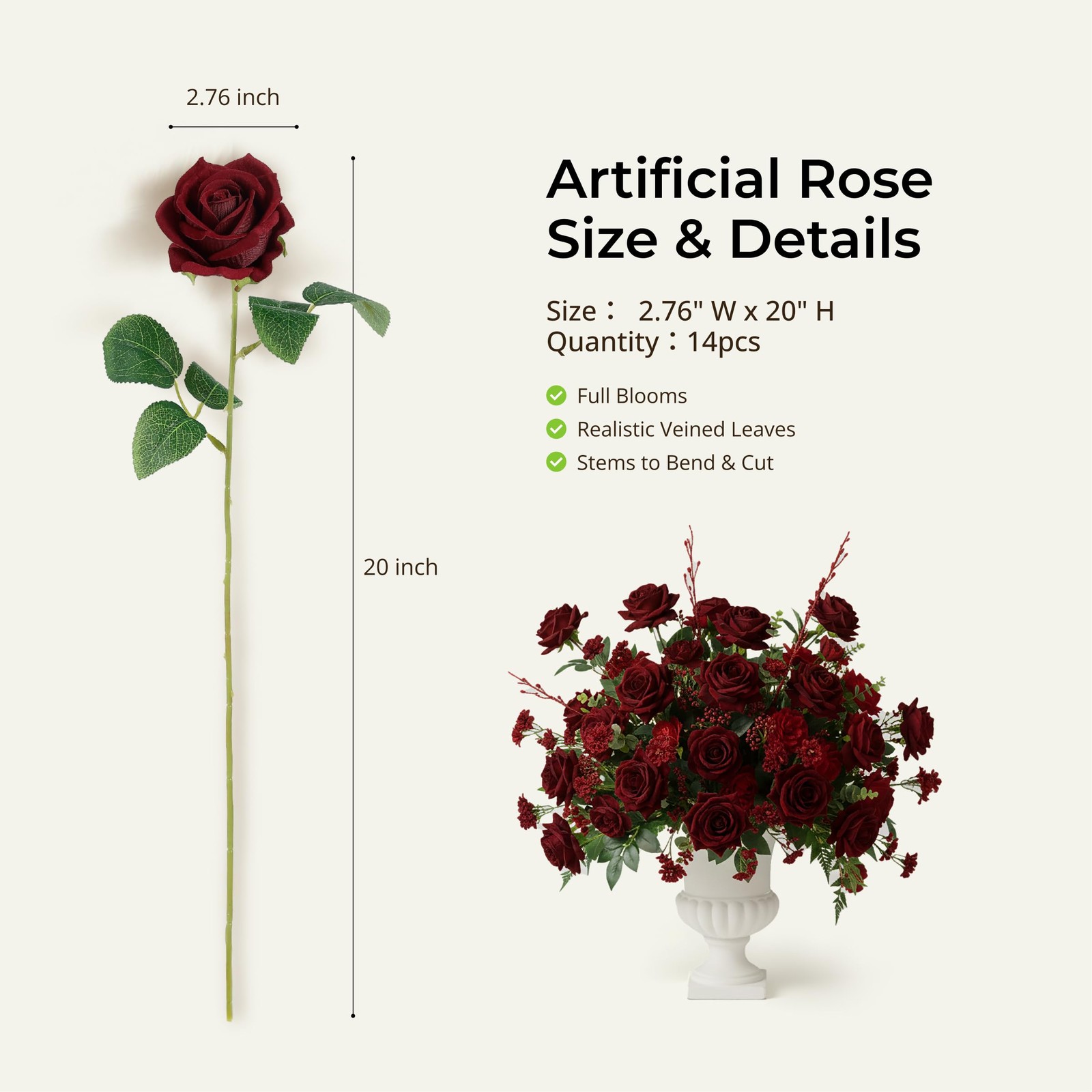 14PCS Burgundy Roses, Burgundy Roses Artificial Flowers, Velvet Silk Rose Bou…