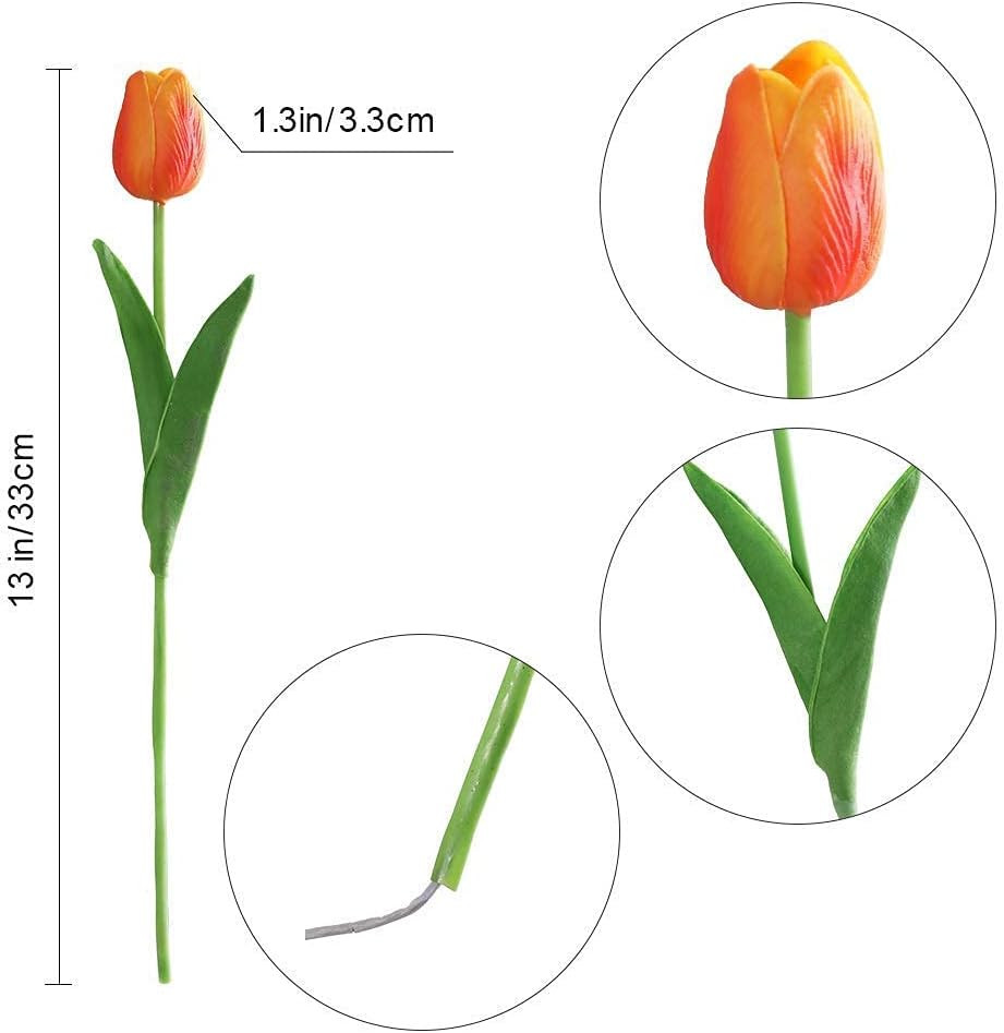 30Pcs Latex Tulips Real Touch Red and Yellow Artificial Flowers Fake Tulips Arra