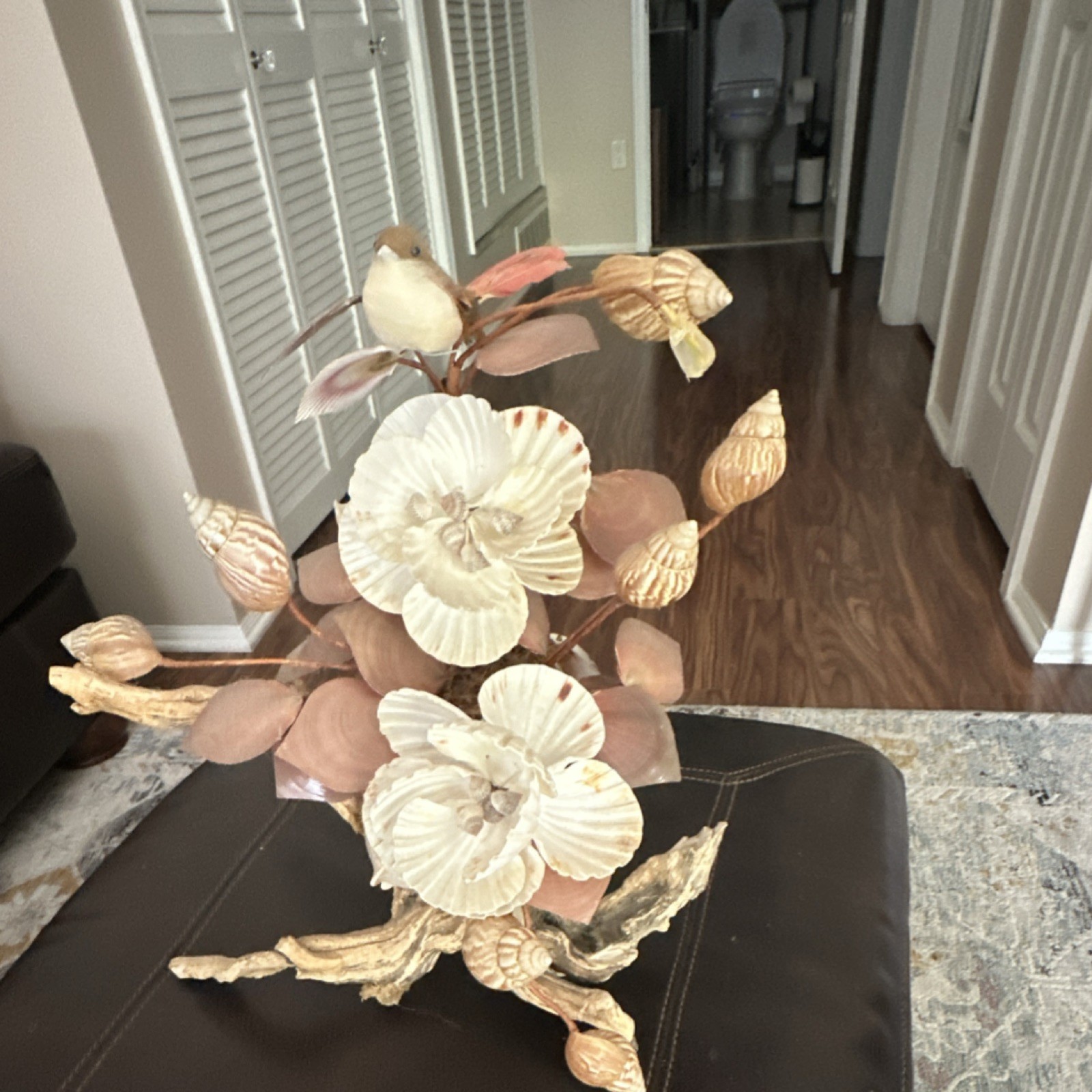 Shell & wood hand maid Orchid Floral Arrangement Centerpiece, Beige Brown White