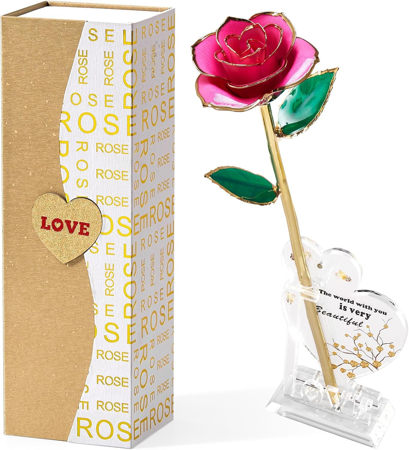 Gold Dipped Real 24K Forever Preserved Rose, 1 Pack Infinity Flower