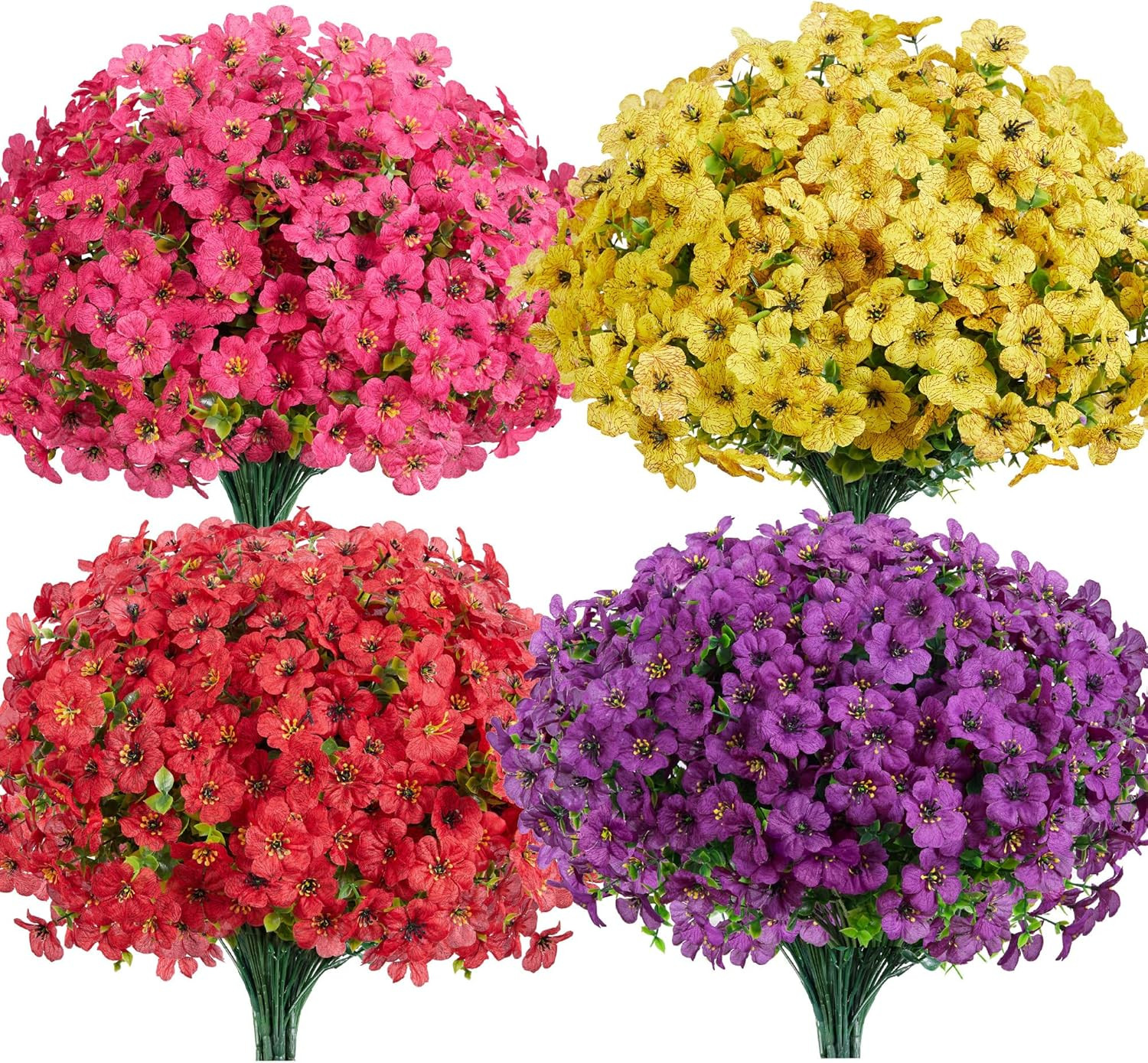 Artificial Flowers for Outdoors, 12 Bundles UV Resistant Fake Silk Flowers for o
