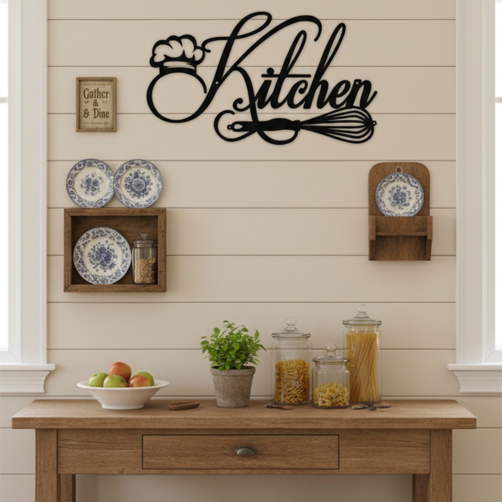 Rustic Farmhouse Metal Kitchen Sign Decorative Pediment Wall Art for Room Decor