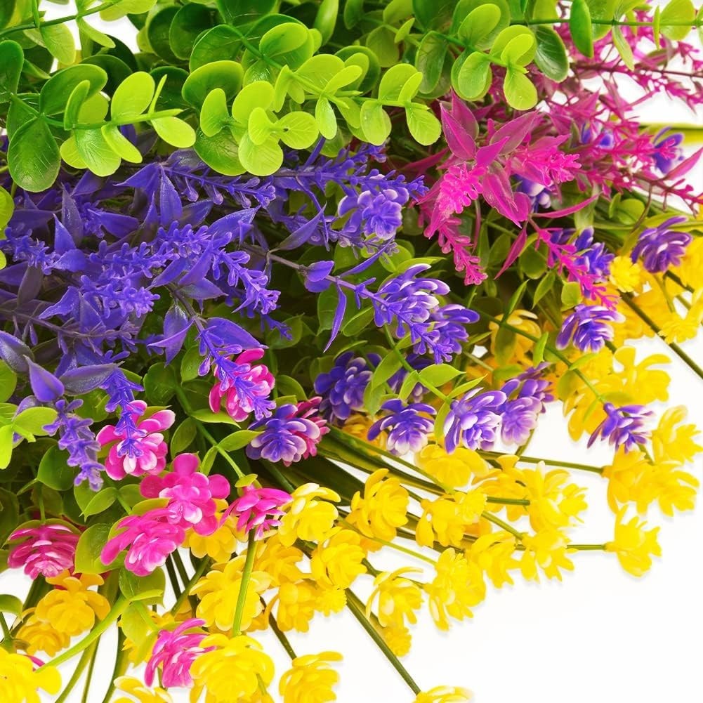 12 Bundles Outdoor Fake Flowers UV Resistant No Fade Plastic Boxwood Daffodil…