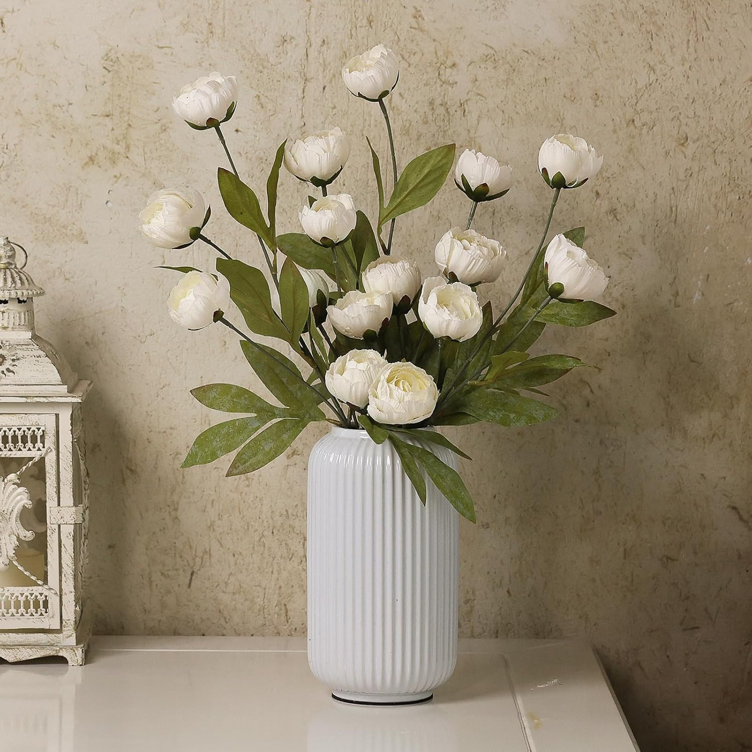 12 Pcs Faux Silk Peony Artificial Flowers for Vase -27″, Bulk Fake Peonies Branc