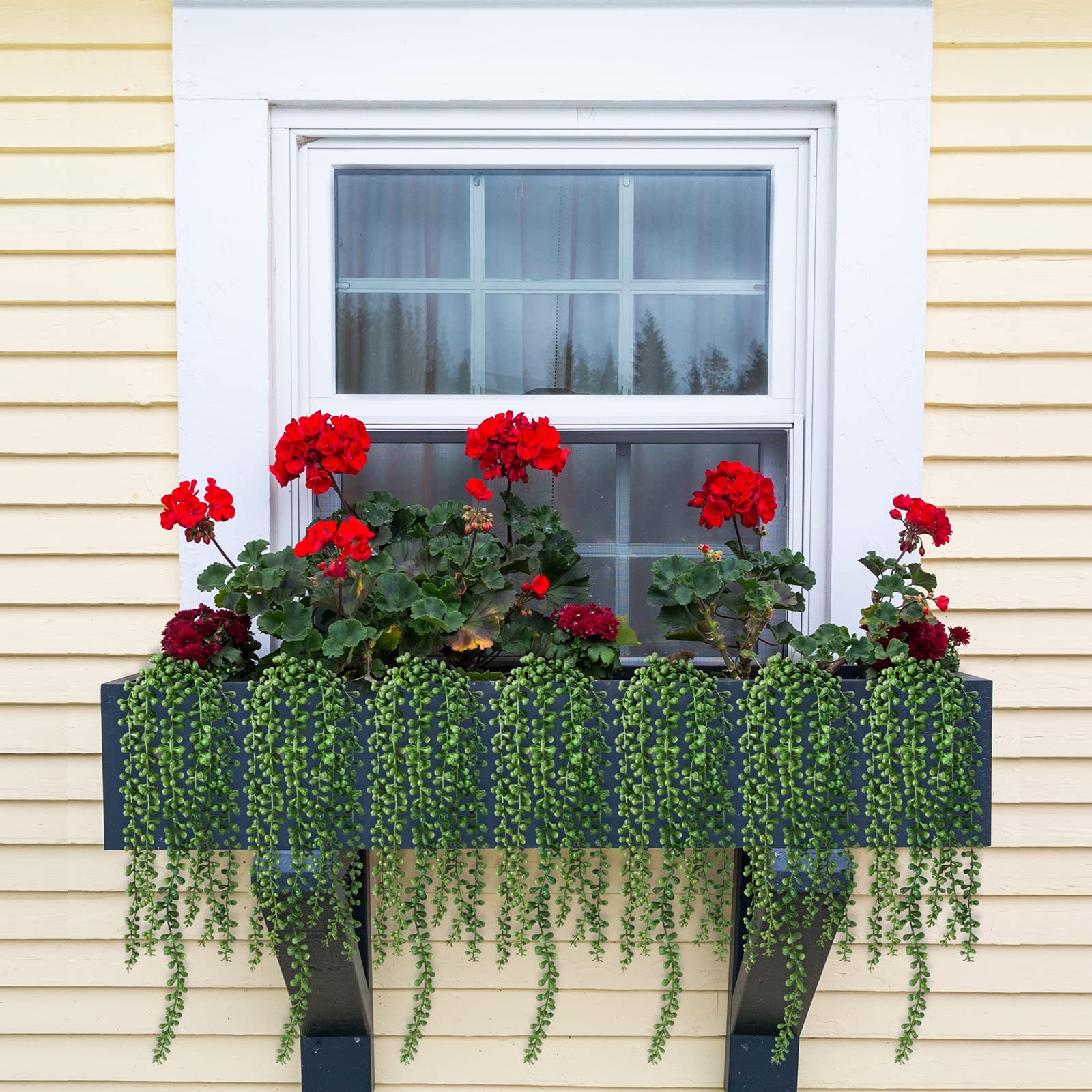 2 PCS Artificial String Of Pearls Hanging Plants In Black Pots Shelf Decor