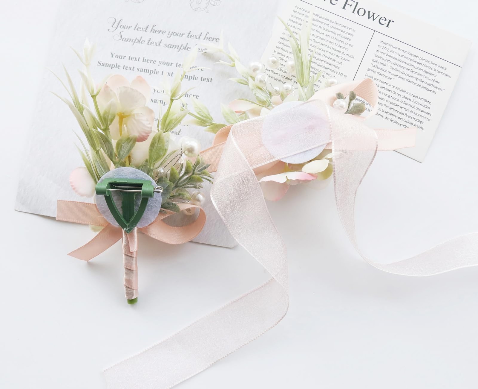 2 PCS Pale Pink Men Boutonniere Corsage Set Groom Groomsmen Wedding Prom Suit