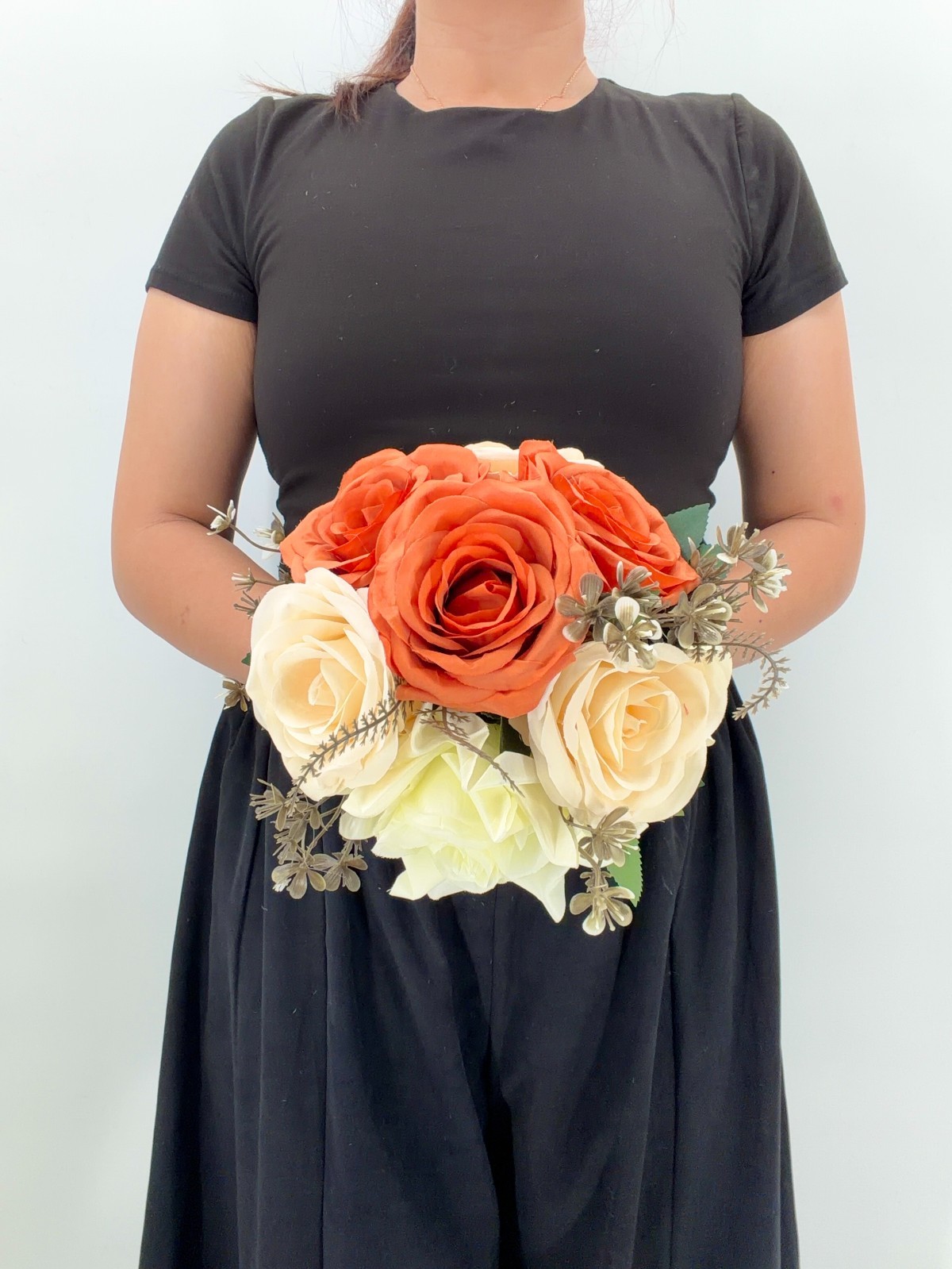 Burnt Orange & Peach Rose Bridal Bouquet, Wedding Bouquet, Silk Flower Bouquet