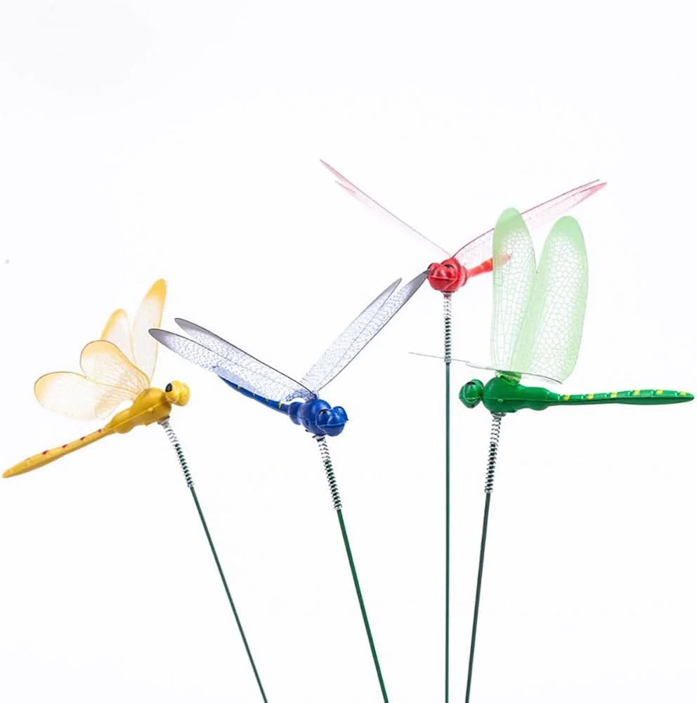 10PCS Metal Dragonfly Garden Stakes Colorful Plant Yard Decor Lawn Patio Art