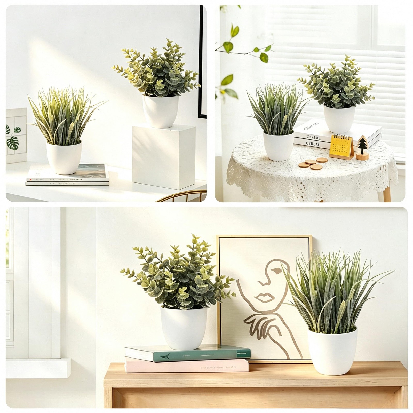 2 Pack Small Fake Plants, Artificial Eucalyptus Potted Plants for Spring and …