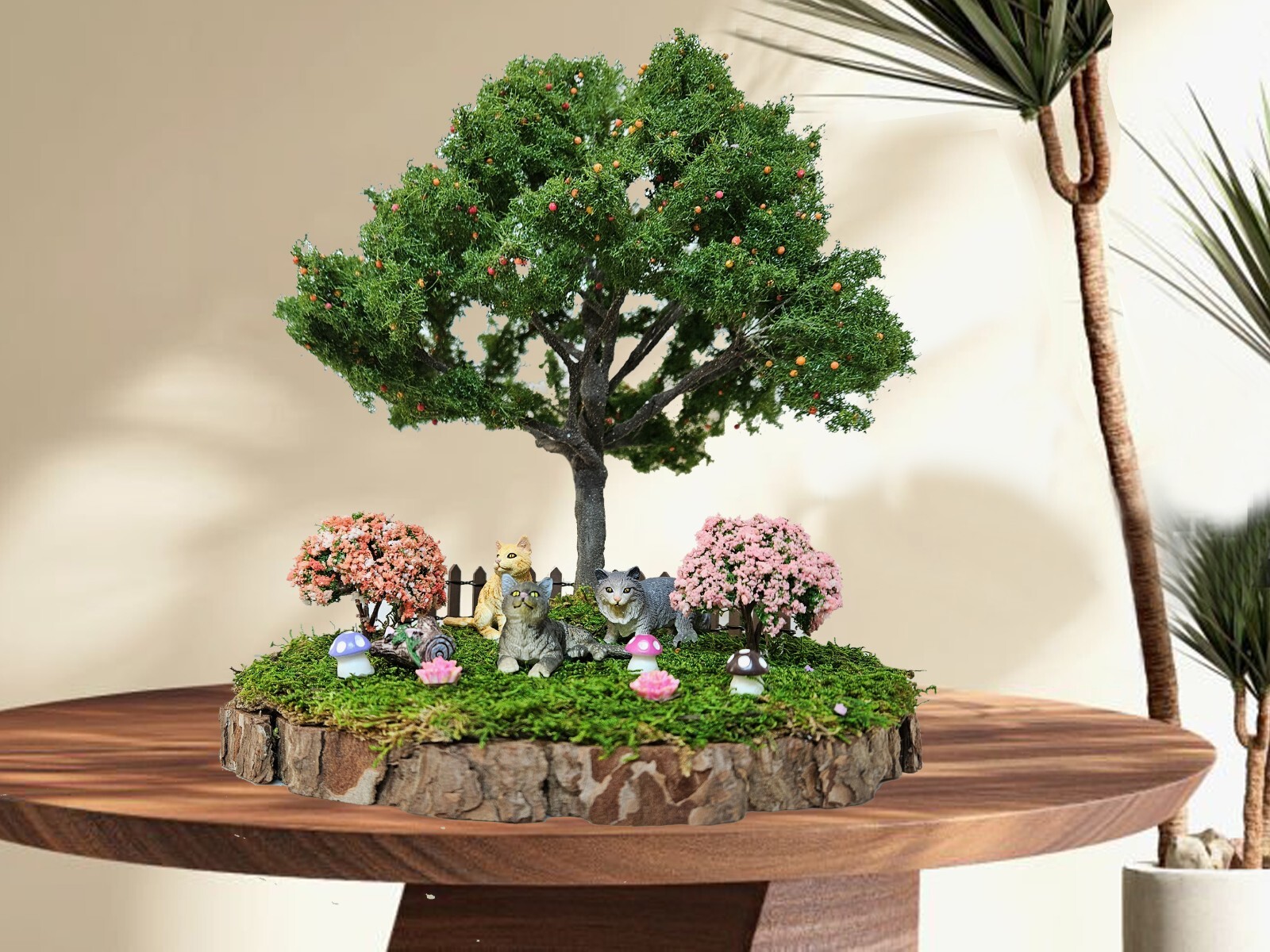 12in. Bonsai Plant Faux Indoor Outdoor Plant Home Office Decor cat figure Moss
