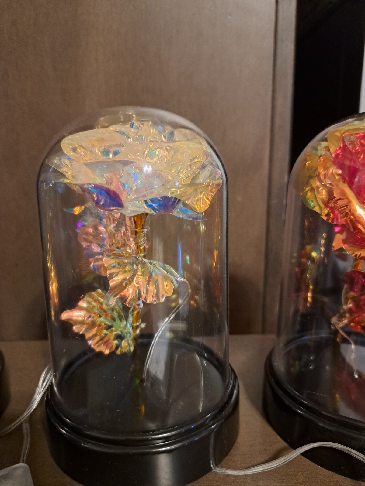 Light up fiber optic roses in Plastic Dome