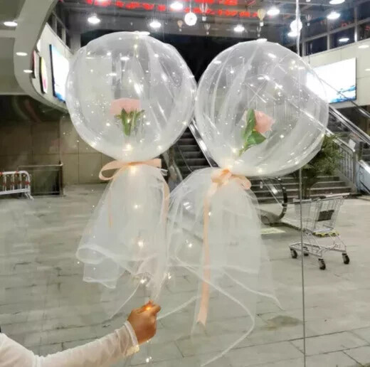 Valentine’s Day LED Light Balloon Champagne Rose DIY Flower Bouquet Gift – 2 Set