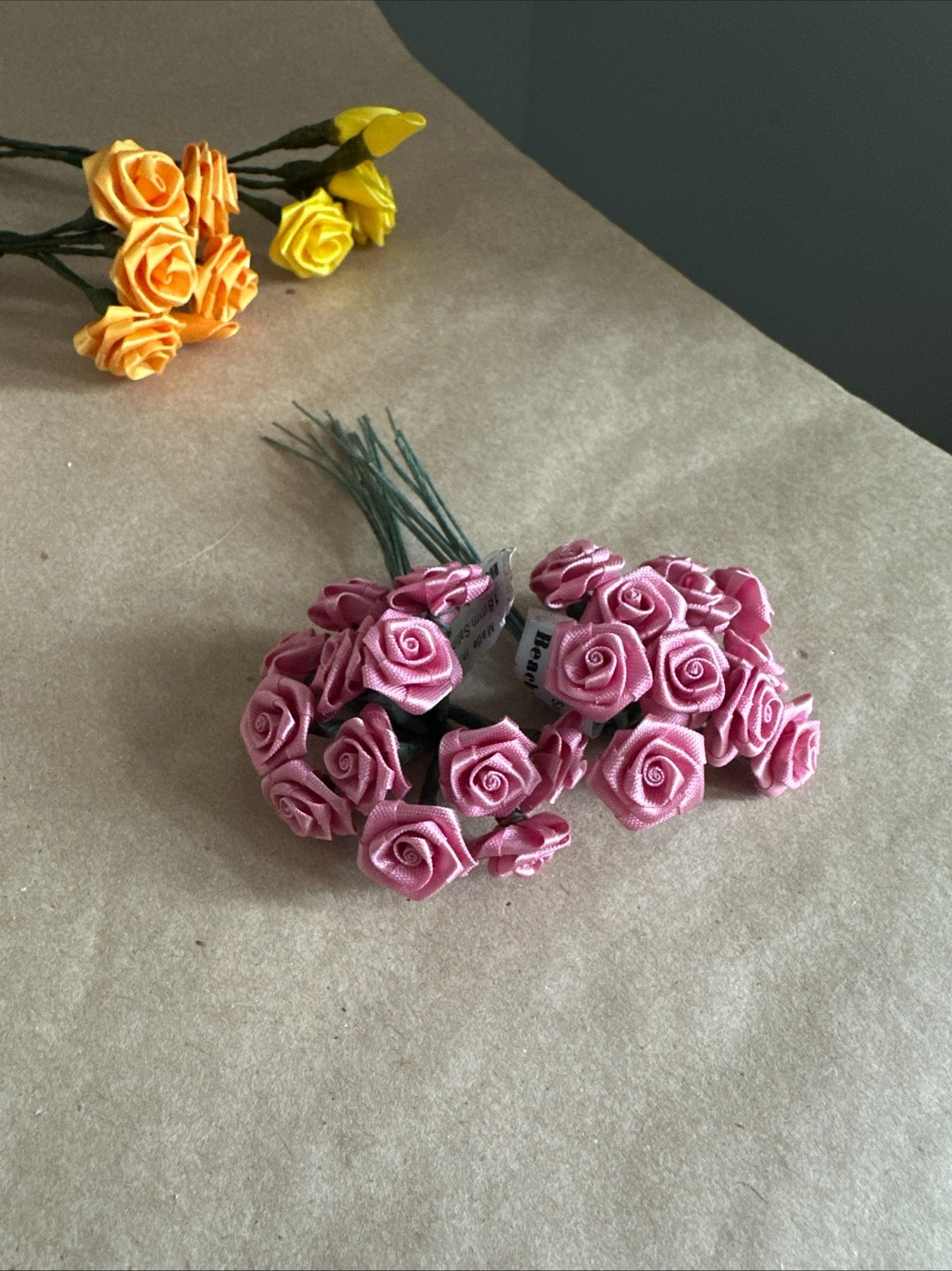 vtg. Assorted Bouquet, Single Satin Roses for Crafting Decoration most with tags