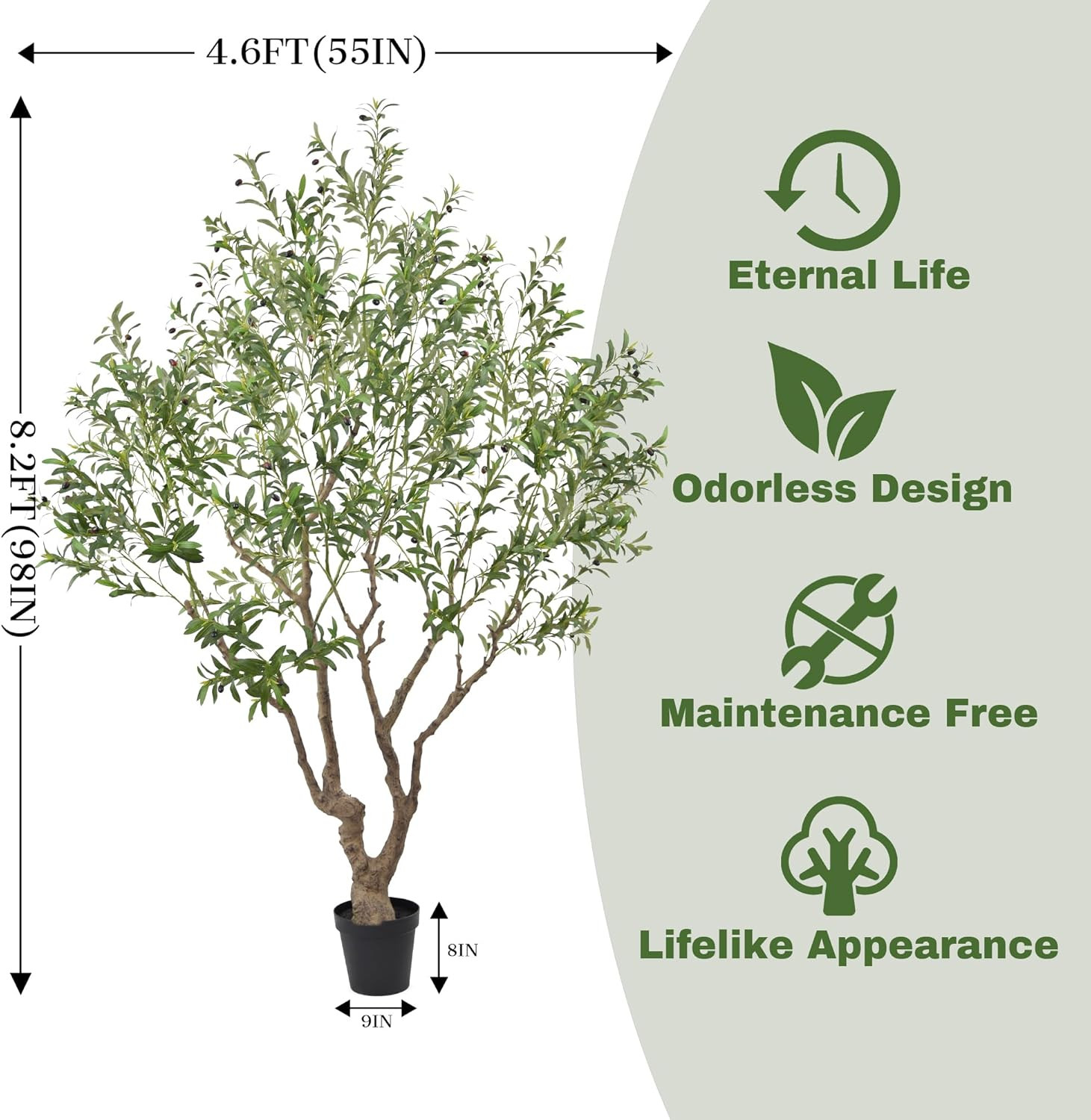 8.2Ft Faux Olive Tree with Realistic Trunks & Fruits for Home Decor
