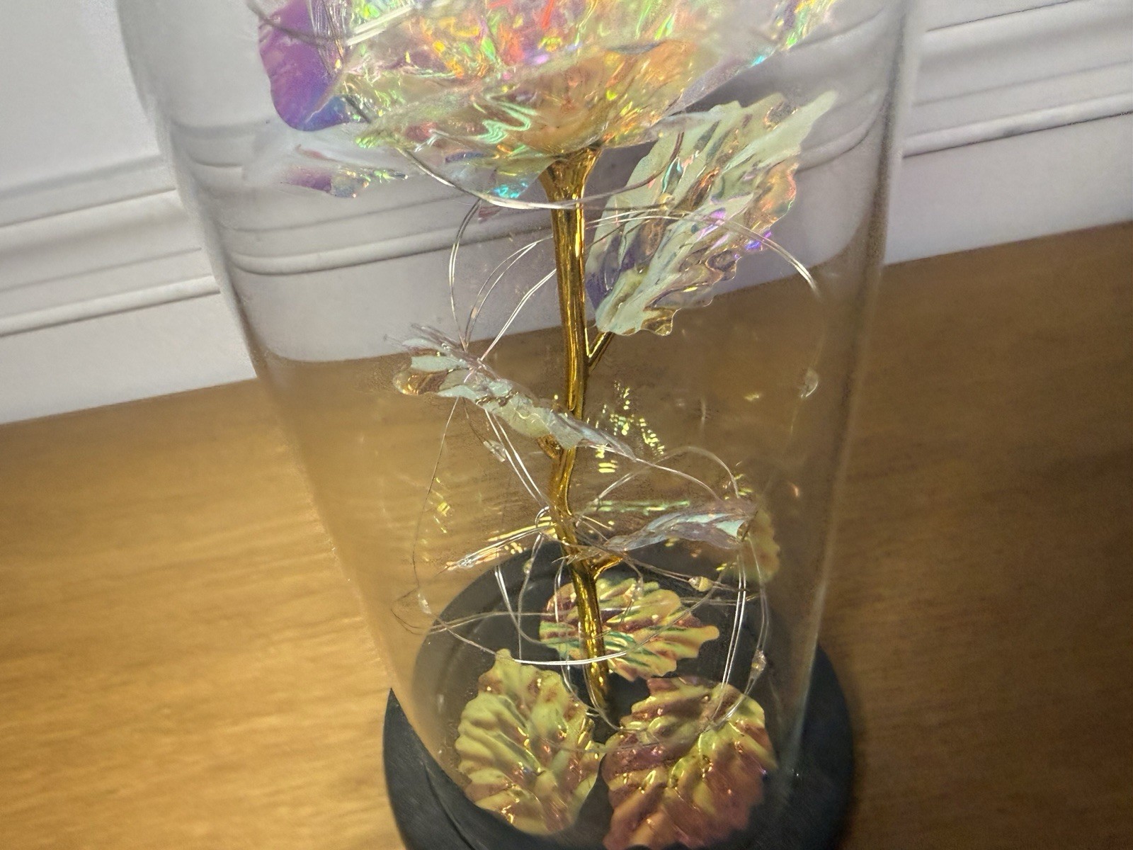 Iridescent Color Changing Flower In Glass Dome