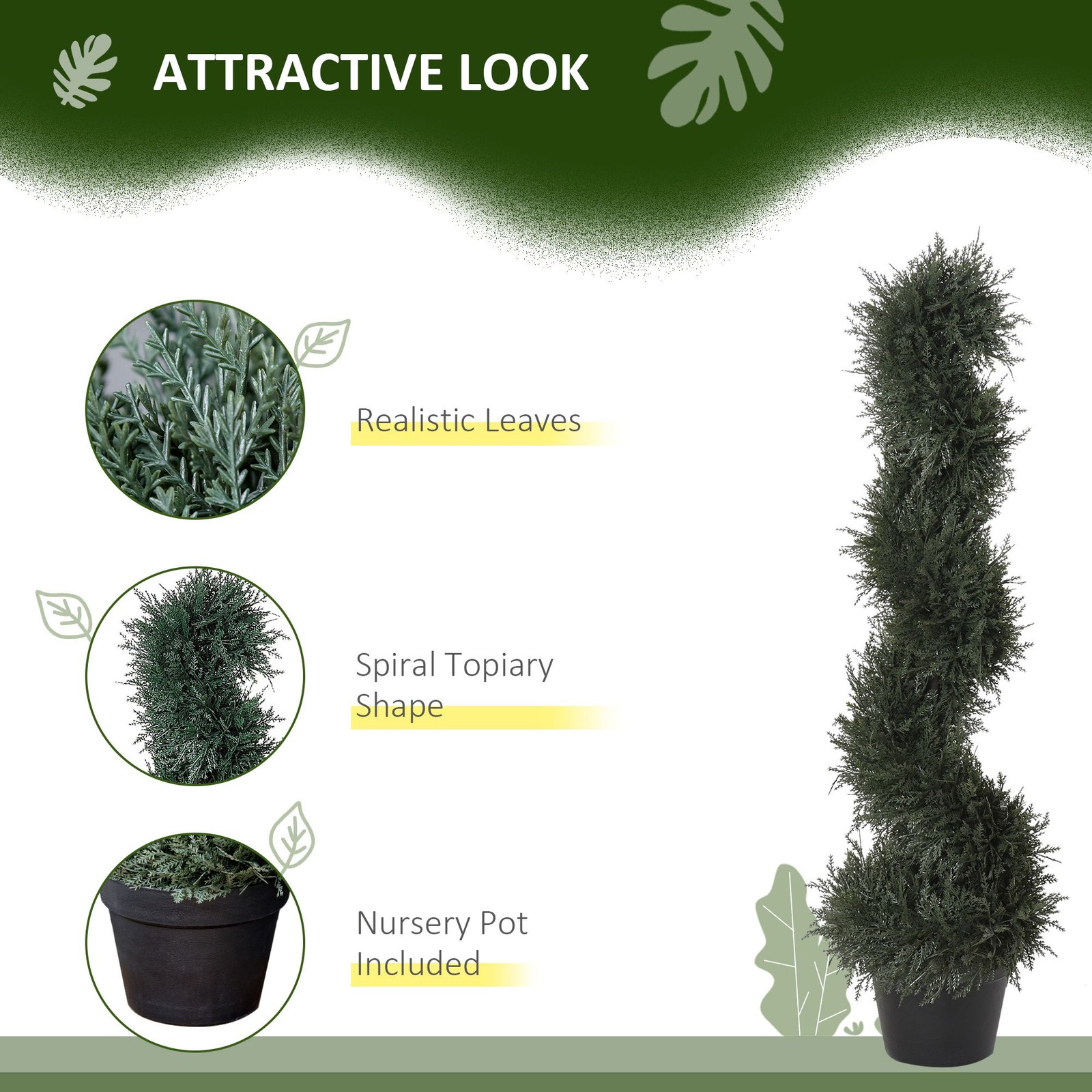 35.5in Realistic Spiral Fake Cedar Tree with Pre-installed Pot