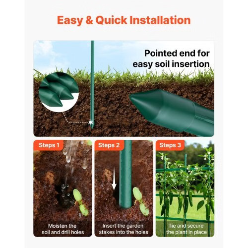 Garden Stakes, 50 Pack, 46.06 inch, Plastic Coated Metal Tomato Stakes, Garden S