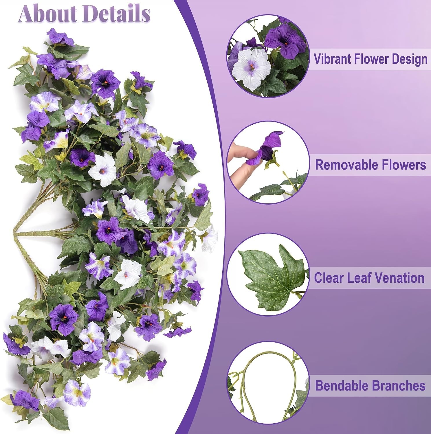 Realistic Hanging Morning Glory Flowers – Set of 3