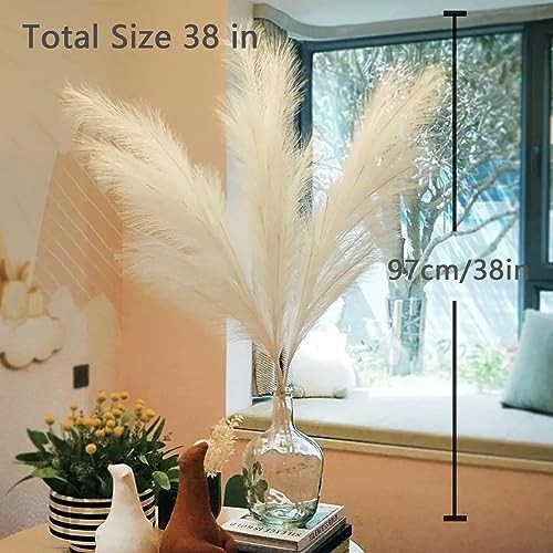 38″ 10 Stems White Pampas Grass Tall Decor – Faux Pampas Grass A-cream White