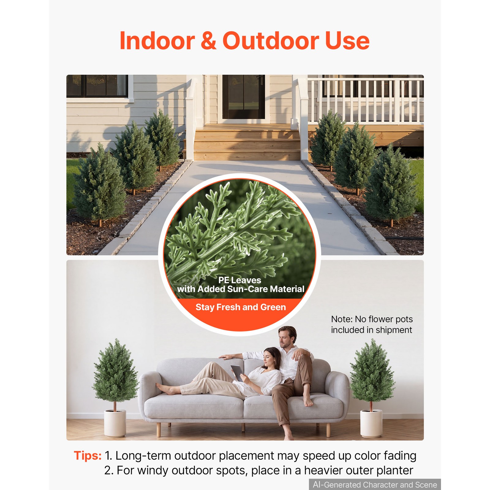 Uimoso Artificial Topiary Cedar Bush 3 Ft Set of 2 Greenery Shrubs PE Material