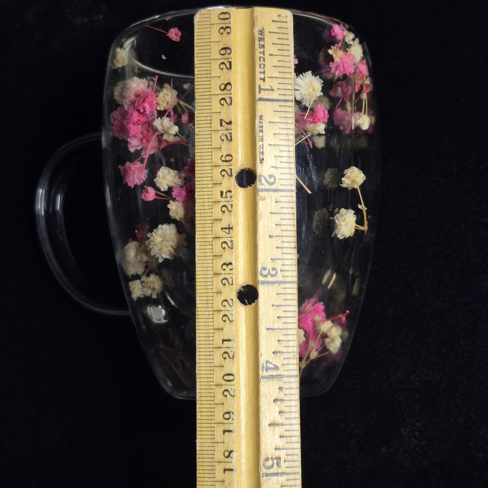 Dried Flower Glass Mug – Double Wall Clear Coffee Tea Cup – Botanical Floral