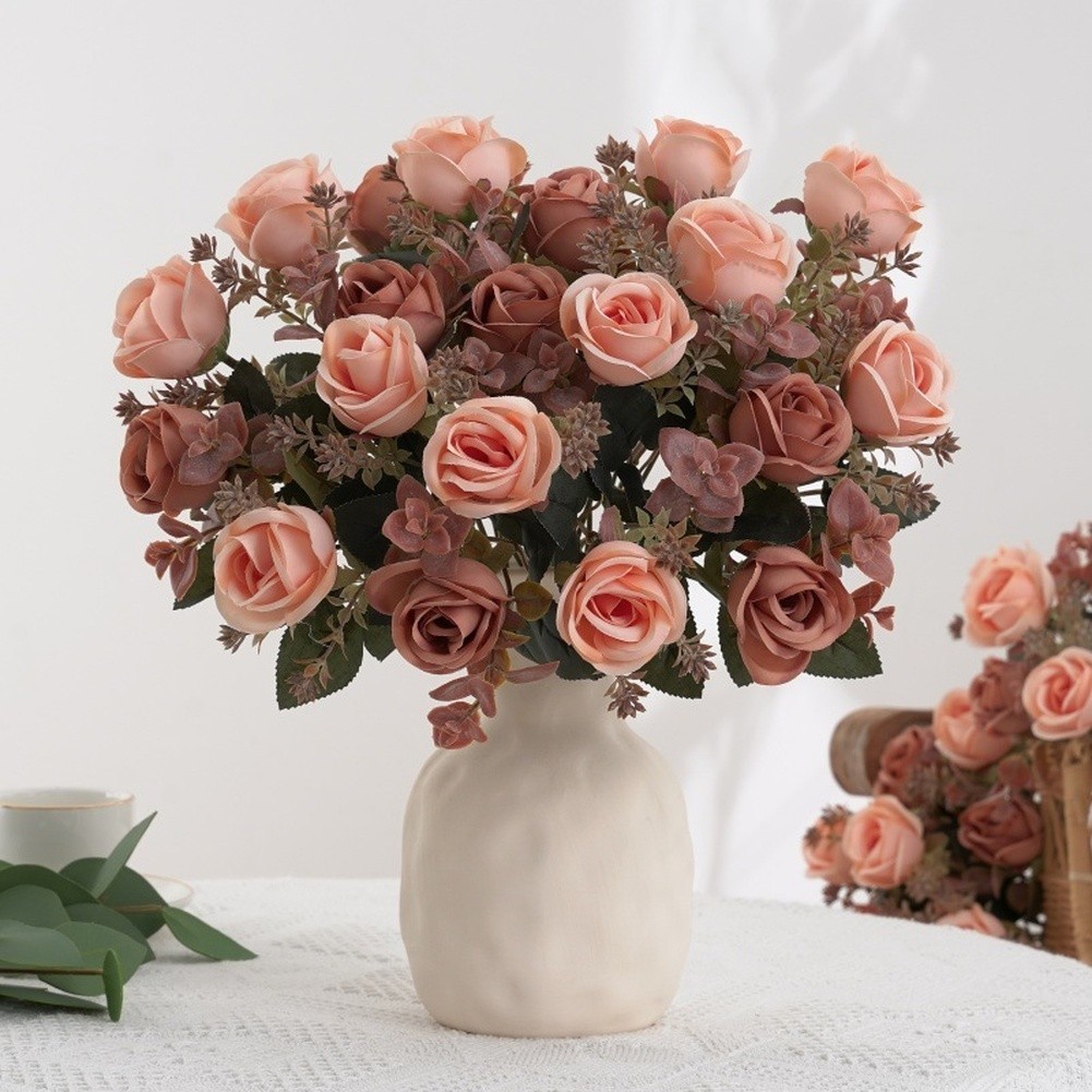 Silk Rose Bouquet Artificial European Style for Bedroom Living Room Decor