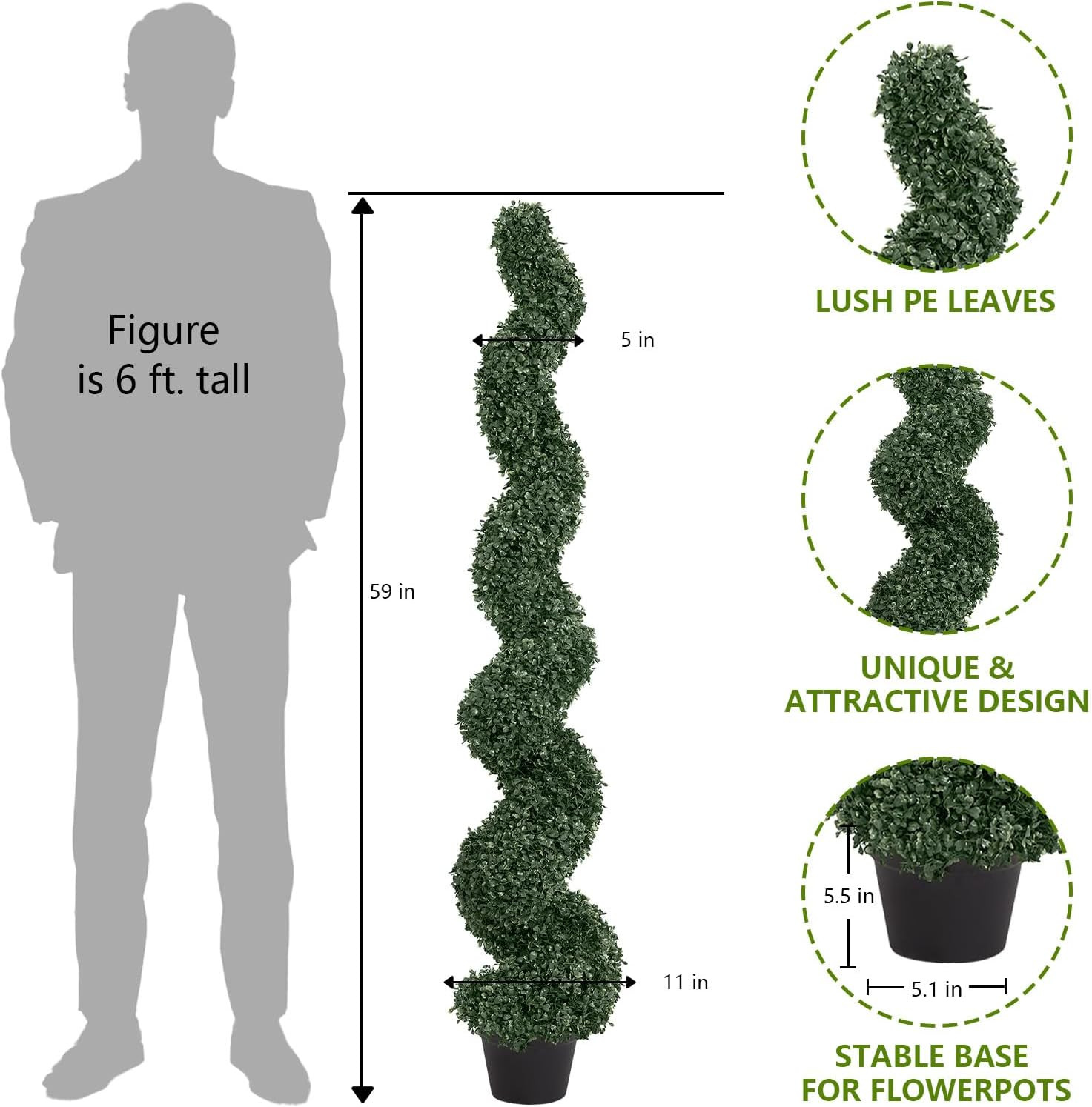 5Ft Artificial Spiral Topiary Trees – Set of 2 Faux Boxwood Potted Plants