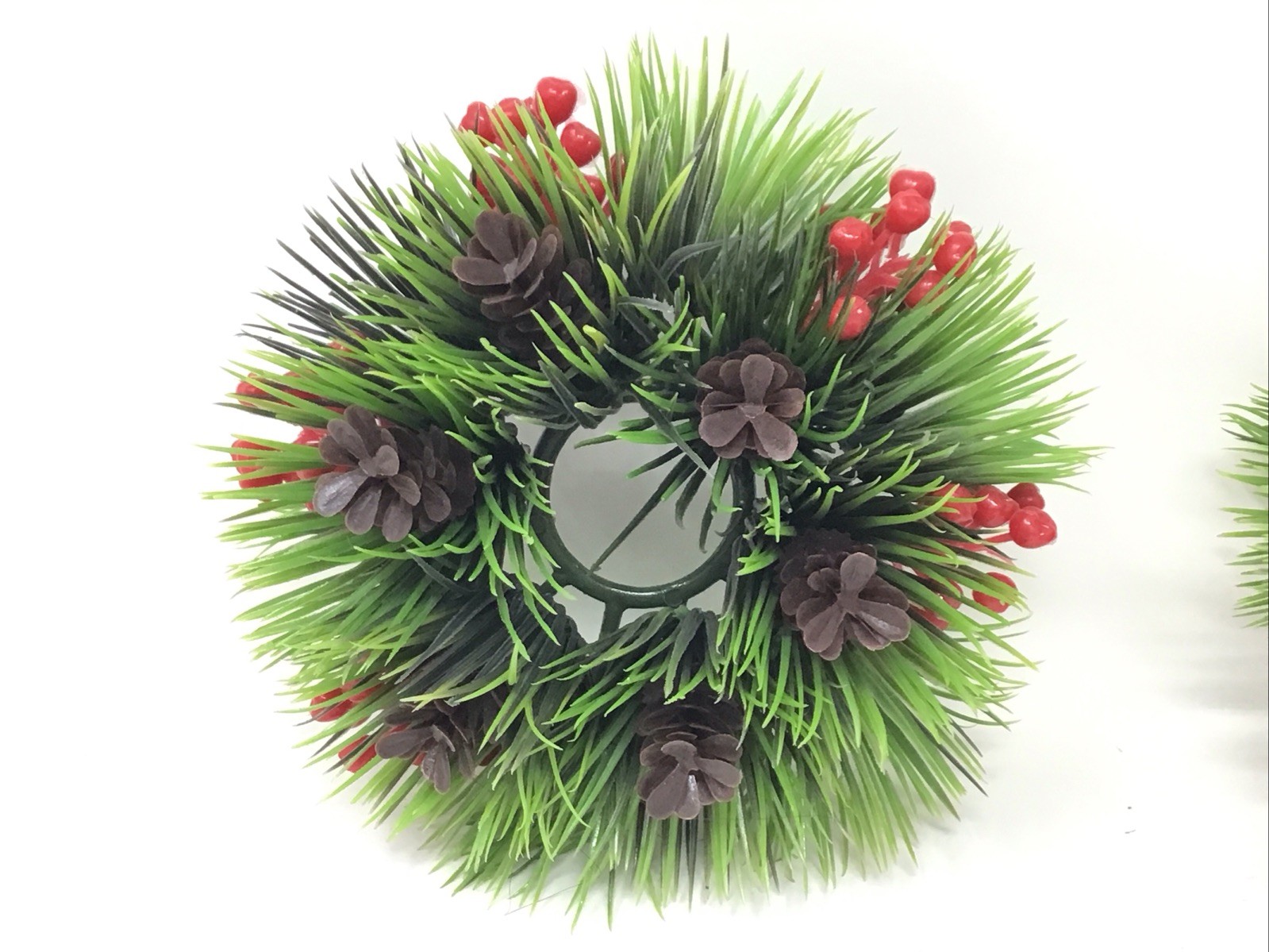 Christmas Wreath Ring Plastic Berries Pinecones Greens MCM Vintage Set Of 2