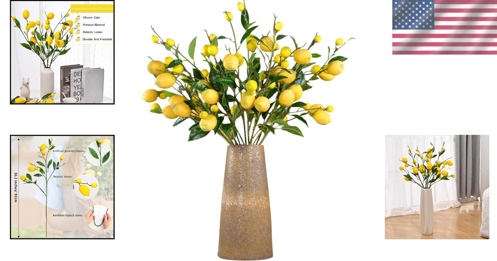 Versatile 2 Pack Artificial Lemon Branches – Ideal for Home and Outdoor Spaces