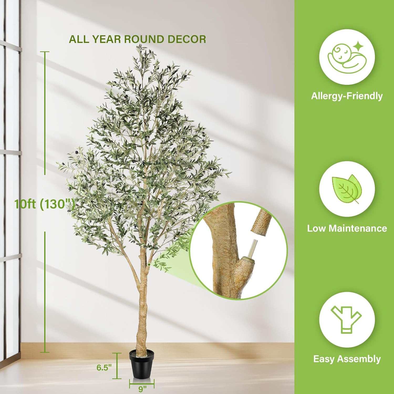 10ft Artificial Olive Tree with Realistic Trunk & Lifelike Fruits for Decor