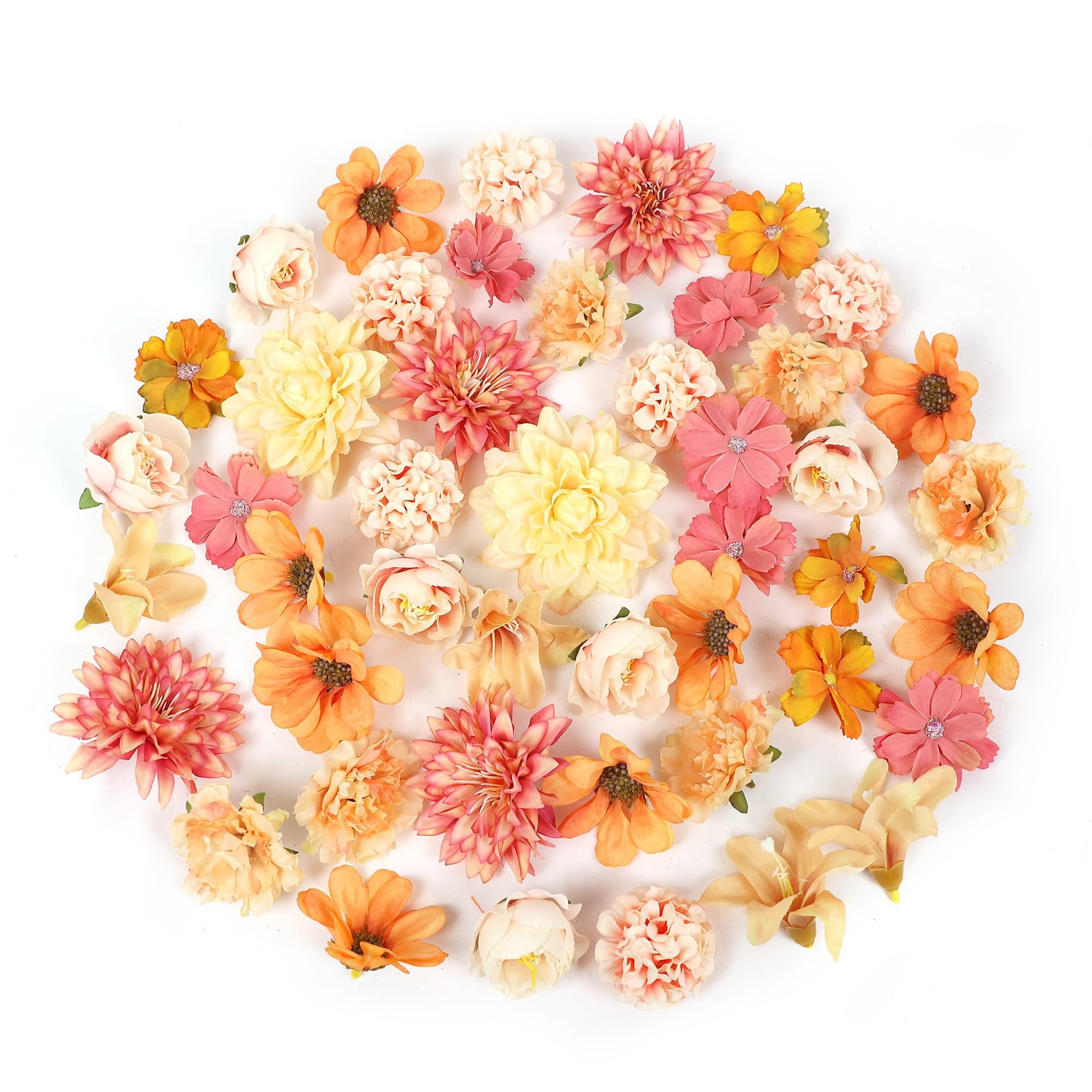 Orange Silk Artificial Flower Heads Combo, 48 PCS Bulk for Wedding, DIY Crafts