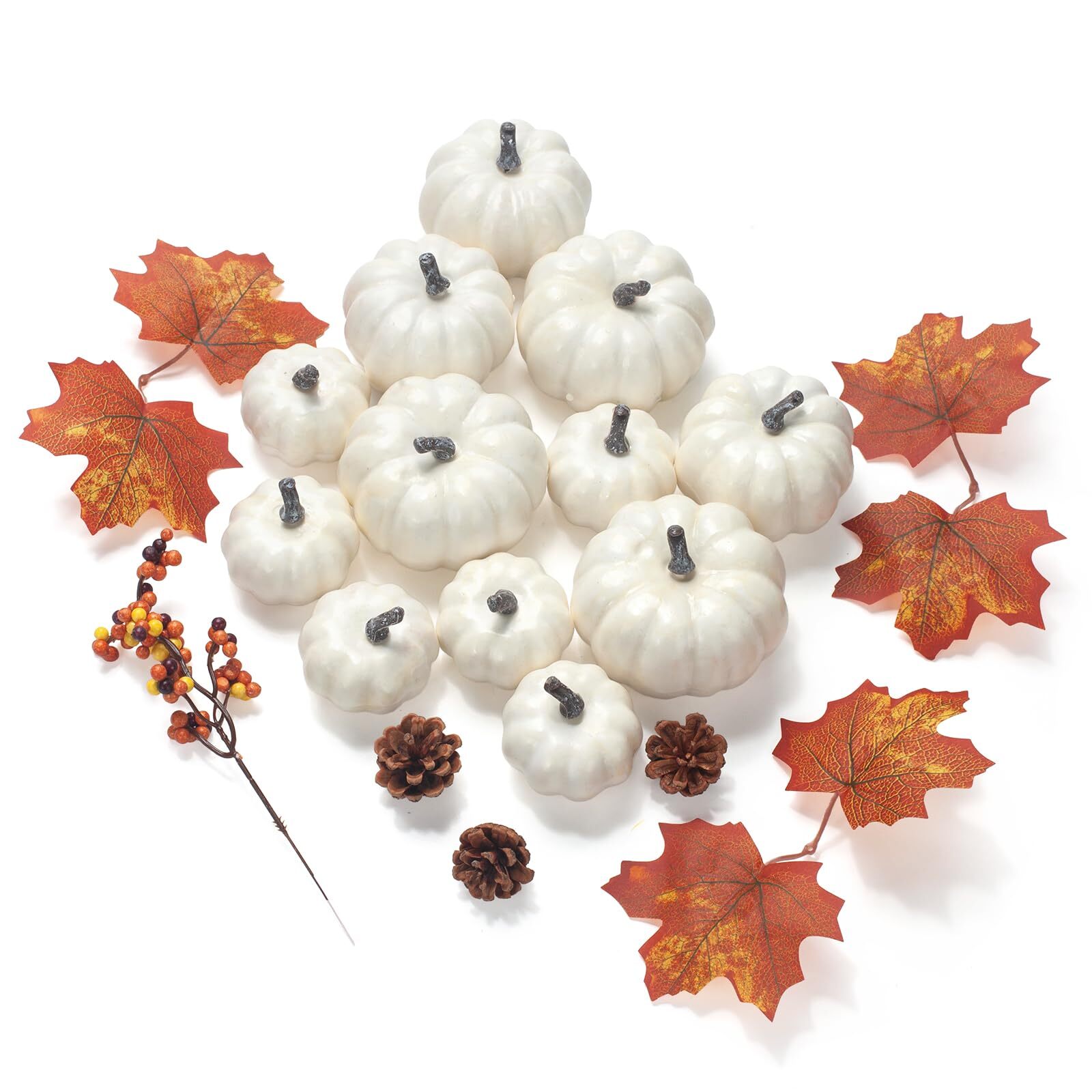 Pumpkin Decor Set 22 PCS Fall Harvest Decorations – White Artificial Pumpkins…