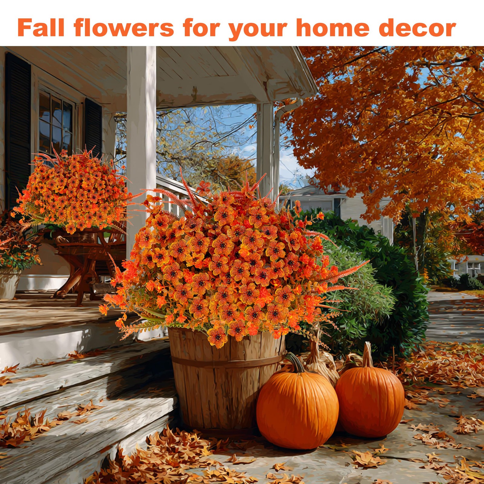 Artificial Fall Flowers for Outdoors Fake Mums – 16 Bundles Faux Fall Decor P…