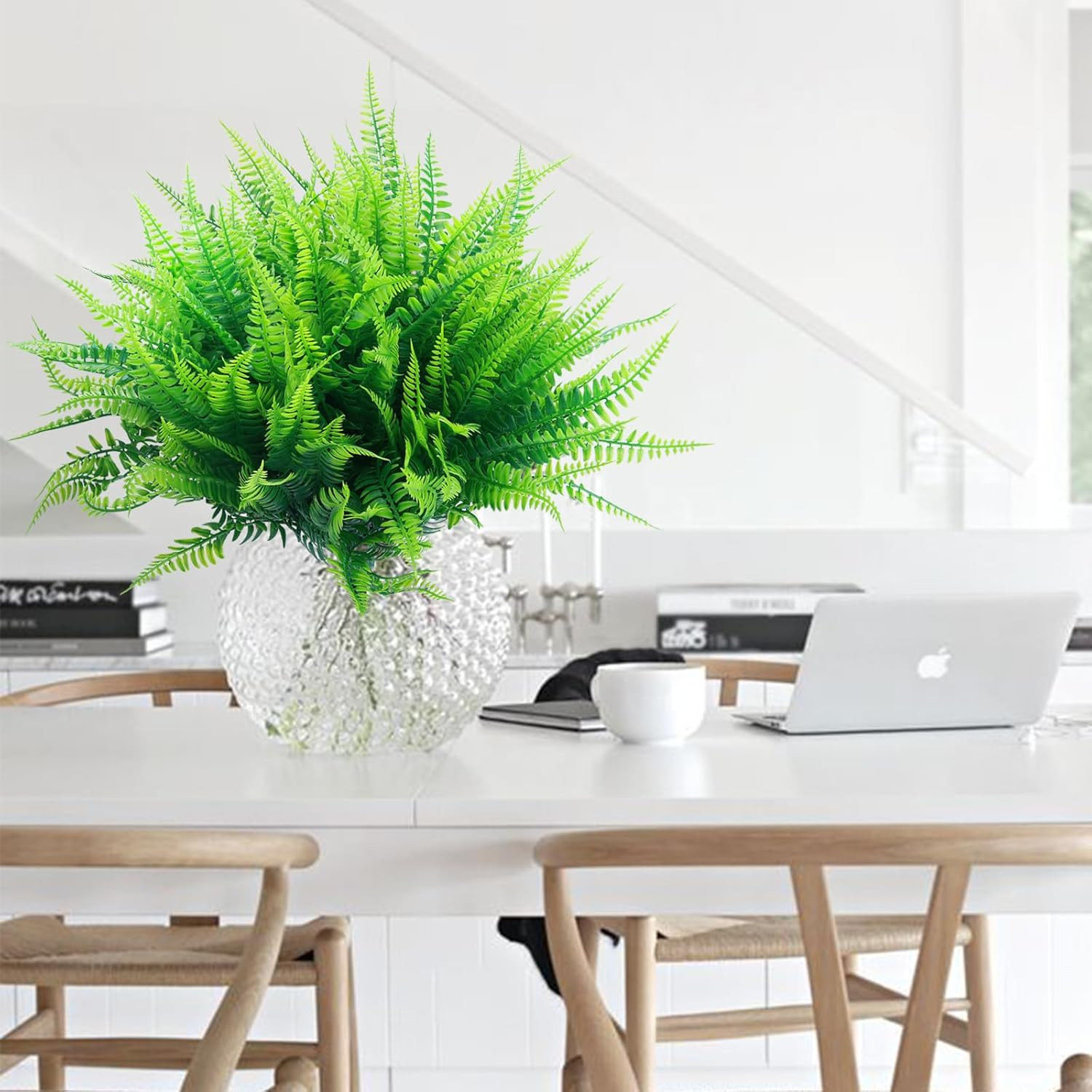Fake Fern Plants Faux Boston Ferns UV Resistant Greenery for Outdoor 10 Pack