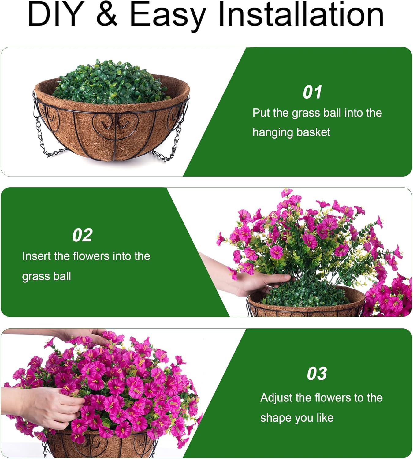 2 Set Artificial Hanging Flowers Baskets Fake Plants for Outdoors Spring Porch