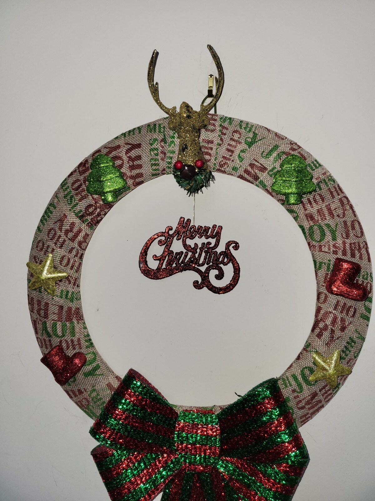 Merry Christmas Happy Holidays Mesh Front Door Wreath Wall Decoration reindeer