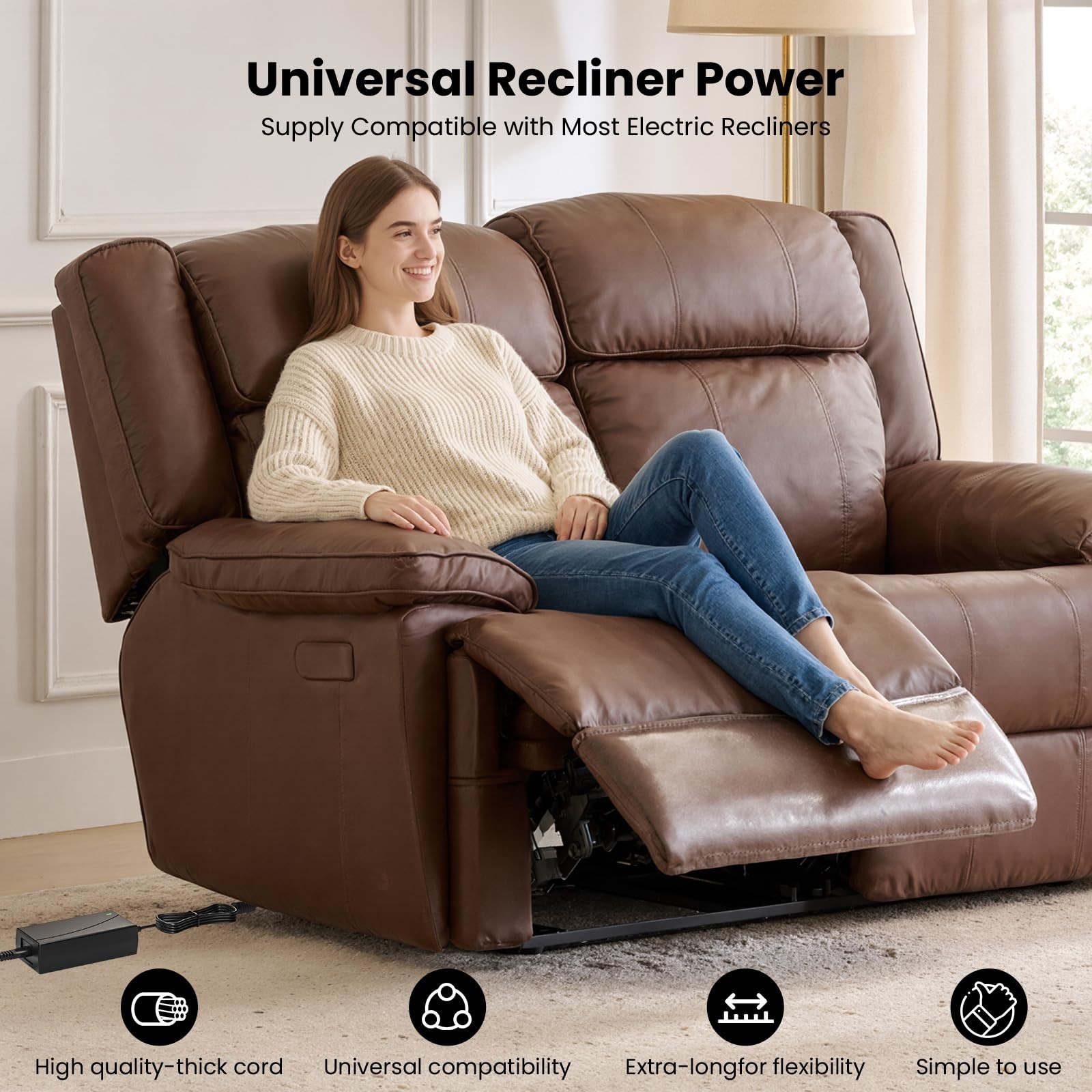 Universal Power Cord for Recliner Chair,29V 2A AC/DC BLACK