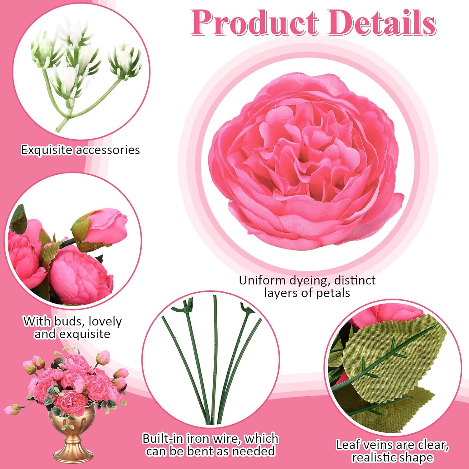 Hot Pink Silk Peony Flowers – 24 Bundles for Wedding & Party Decor