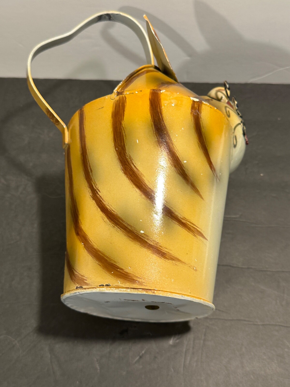 Metal Hand-Painted & Distressed Whimsical Yellow Tabby Kitty Cat Watering Can