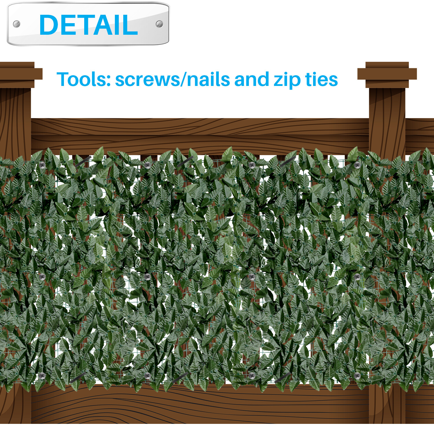 Artificial Faux Laurel Leaves Privacy Fence Screen Dark Green w/ Mesh Backing