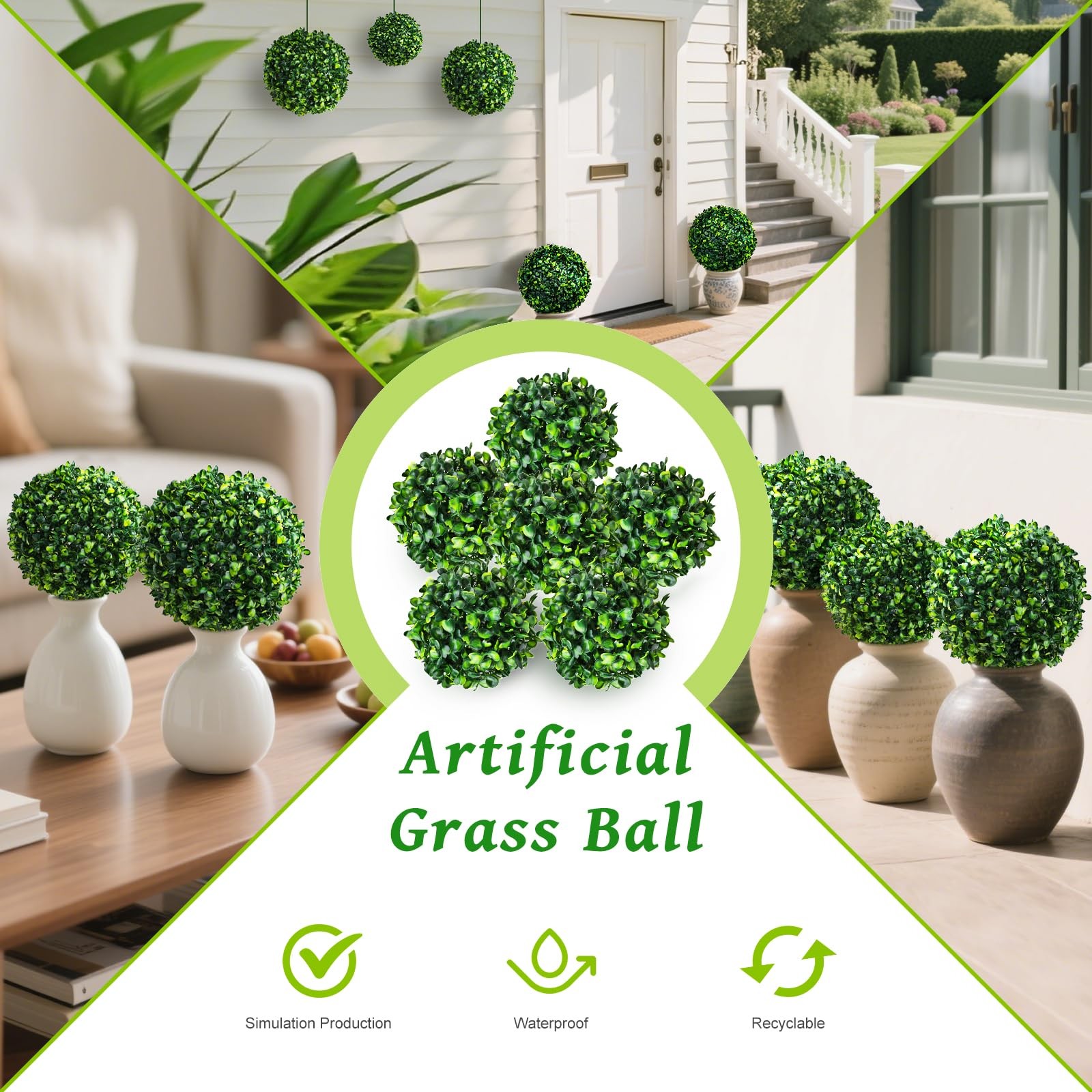 6 Pack Small Artificial Boxwood Balls 4.7 Inch Topiary Faux Greenery Decor