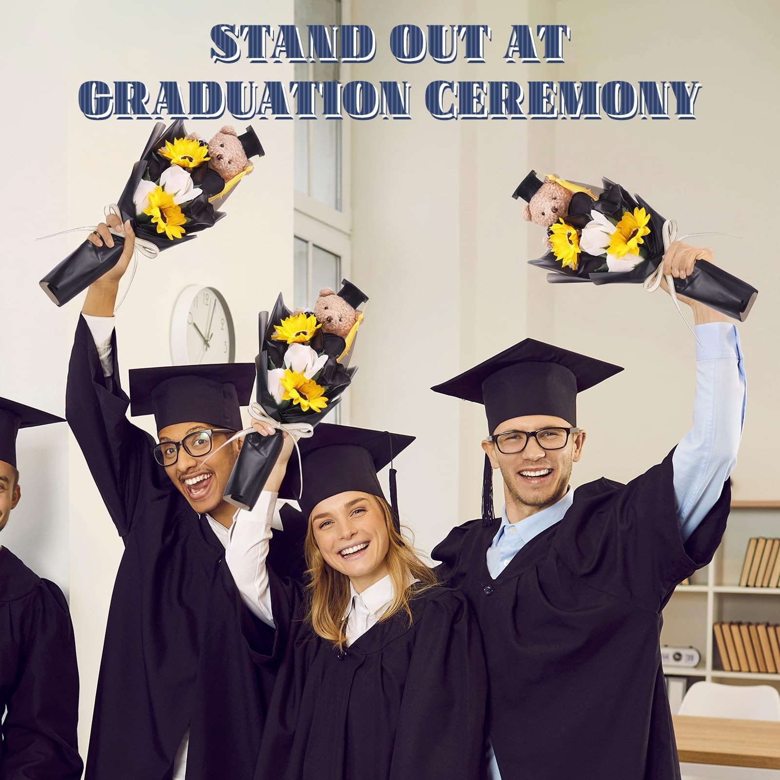 13″ 2026 Graduation Bear Bouquet Rose Sunflower Scented Soap Flower Money Bou…